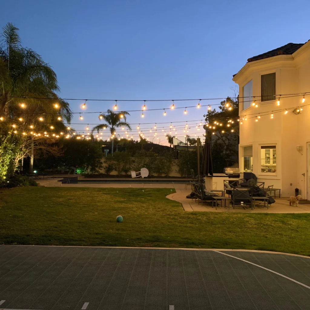 Commercial patio bistro lighting installation at a Las Vegas home